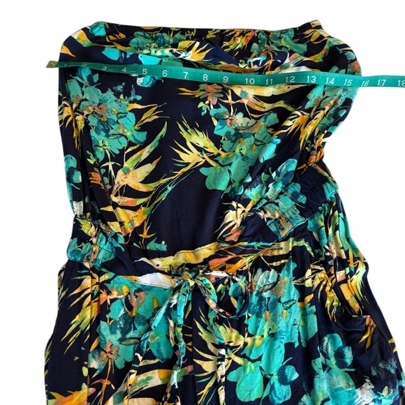 Mudd Women’s Blue & Teal Green Tropical Floral Strapless Jumpsuit Romper Sz XS - Picture 10 of 16
